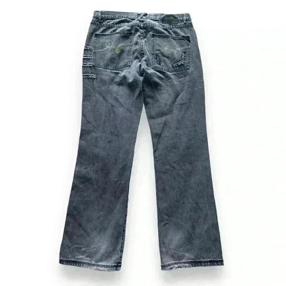 LRG Make Jeans Not War Y2K vintage embroidered jeans wide legs W32 grey - Picture 4 of 11